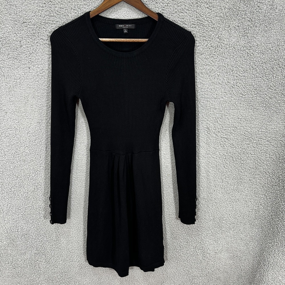 Romeo + Juliet Couture Knit Dress Large Black Mini Whimsigoth Edgy Office‎ Siren